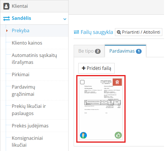 Failo pasirinkimas duomenų perkėlimui į apskaitą